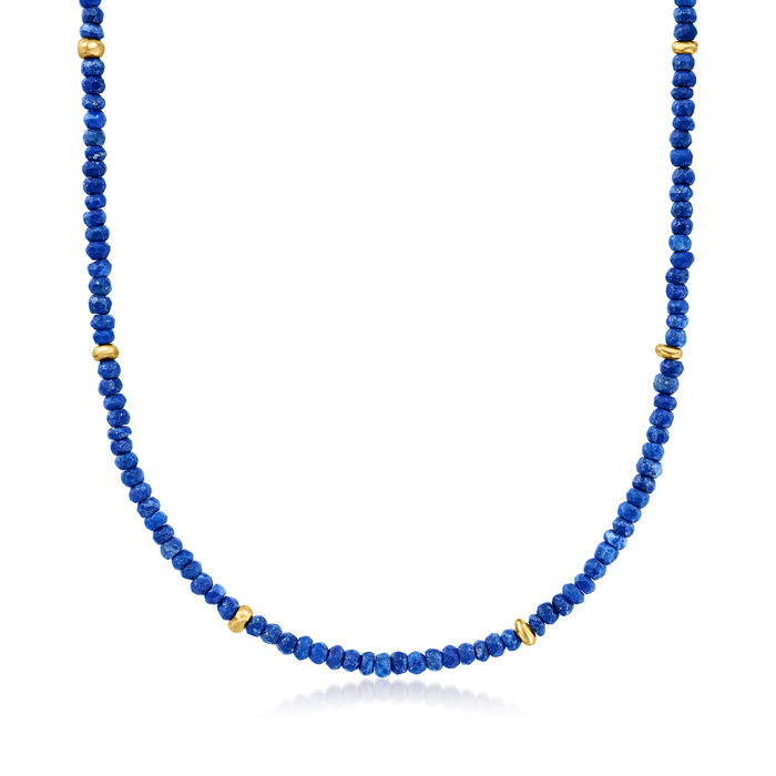 4mm Lapis Bead Necklace with 18kt Gold Over Sterling