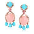 Pink Opal, Turquoise and .31 ct. t.w. Mixed Gemstone Drop Earrings in 14kt Rose Gold