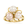 6.5-7mm Multicolored Cultured Pearl Flower Ring with Diamond Accent in 18kt Gold Over Sterling