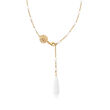 C. 1990 Vintage Mimi Milano White Agate, 4.8-4.5mm Cultured Pearl and .20 ct. t.w. Diamond Station Necklace in 18kt Yellow Gold