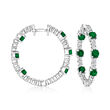 1.90 ct. t.w. Emerald and 1.00 ct. t.w. Diamond Inside-Outside Hoop Earrings in 14kt White Gold