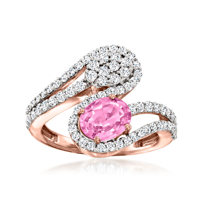 1.30 Carat Pink Sapphire and .87 ct. t.w. Diamond Bypass Ring in 14kt Rose Gold