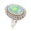 C. 1990 Vintage Opal and 1.00 ct. t.w. Diamond Ring in 14kt White Gold