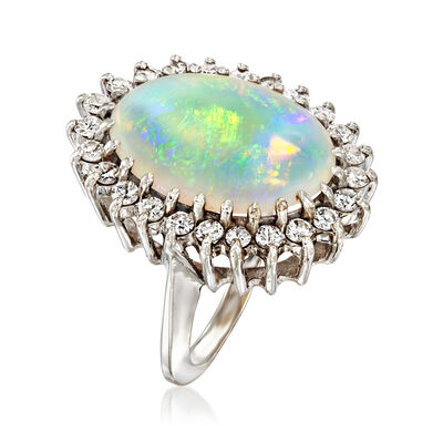 C. 1990 Vintage Opal and 1.00 ct. t.w. Diamond Ring in 14kt White Gold