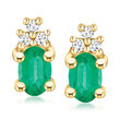 1.00 ct. t.w. Emerald Earrings with .11 ct. t.w. Diamonds in 14kt Yellow Gold