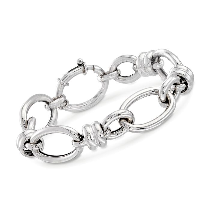 Italian Sterling Silver Oval and Circle Link Bracelet