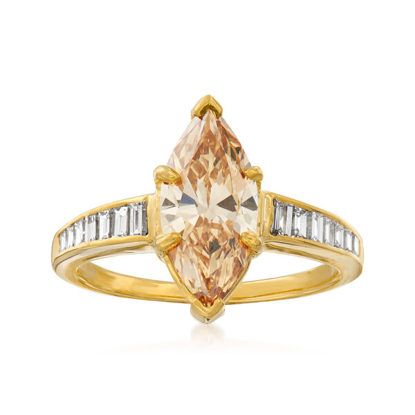 C. 2000 Vintage 2.02 Carat Certified Yellow Diamond and .60 ct. t.w. White Diamond Engagement Ring in 18kt Yellow Gold. #937544