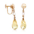 C. 1960 Vintage 4mm Cultured Baroque Pearl and 6.00 ct. t.w. Citrine Clip-On Earrings in 14kt Yellow Gold