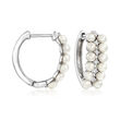 2.5-3mm Cultured Pearl and .20 ct. t.w. White Topaz Hoop Earrings in Sterling Silver