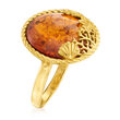 Amber Sea Life Ring in 18kt Gold Over Sterling