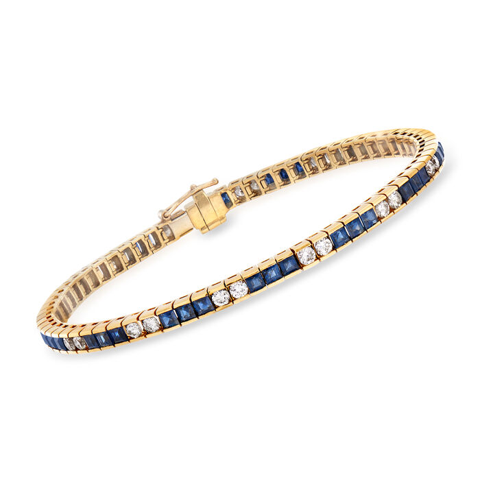 C. 1980 Vintage 7.00 ct. t.w. Sapphire and 2.00 ct. t.w. Diamond Bracelet in 18kt Yellow Gold