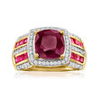 4.00 ct. t.w. Ruby and .40 ct. t.w. White Topaz Ring in 18kt Gold Over Sterling