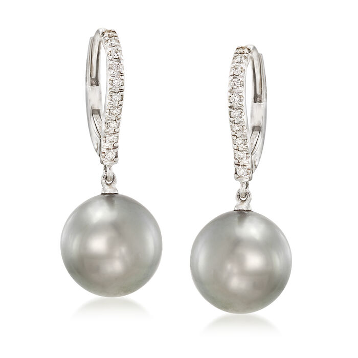 Mikimoto 10mm Black South Sea Pearl Drop Earrings With Diamonds in 18kt ...