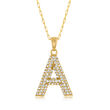 CZ Single-Initial Pendant and Paper Clip Link Necklace in 18kt Gold Over Sterling 16-inch  (A)
