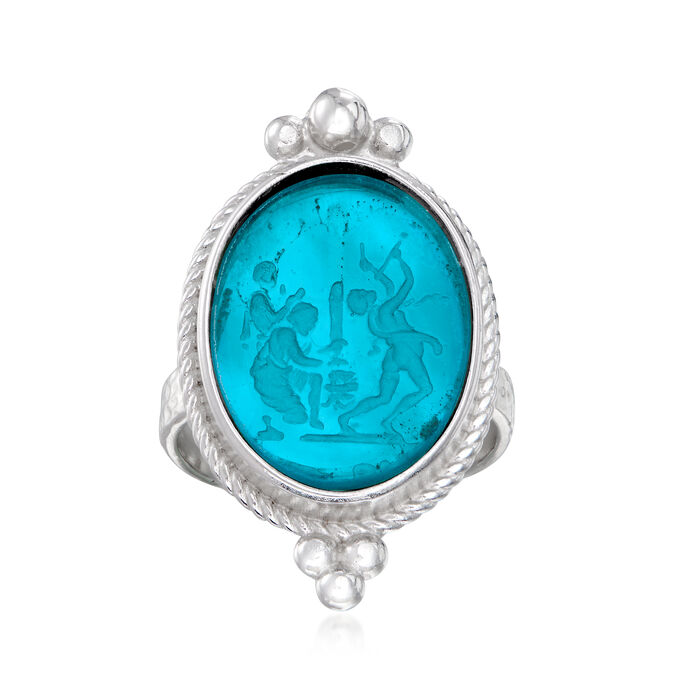 Italian Blue Venetian Glass and Mother-Of-Pearl Ring in Sterling Silver