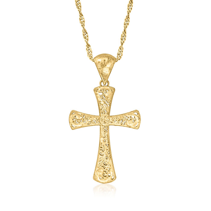 Italian 18kt Gold Over Sterling Filigree Cross Pendant Necklace