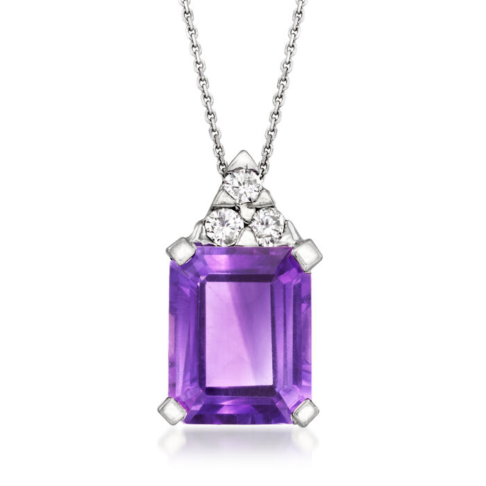 3.20 Carat Amethyst and .12 ct. t.w. Diamond Pendant Necklace in 14kt White Gold