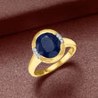 4.50 Carat Sapphire Ring with Diamond Accents in 14kt Yellow Gold