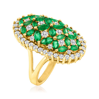3.20 ct. t.w. Emerald and 1.75 ct. t.w. Diamond Oval Ring in 14kt Yellow Gold