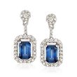 1.40 ct. t.w. Sapphire and .49 ct. t.w. Diamond Drop Earrings in 14kt White Gold