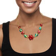 Italian Floral Multicolored Murano Glass Bead Necklace in 18kt Gold Over Sterling 18-inch
