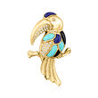 C. 1980 Vintage Multi-Gemstone and .22 ct. t.w. Diamond Toucan Pin in 18kt Yellow Gold