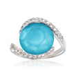 C. 1990 Vintage Piero Milano Synthetic Turquoise Doublet and .35 ct. t.w. Diamond Ring in 18kt White Gold