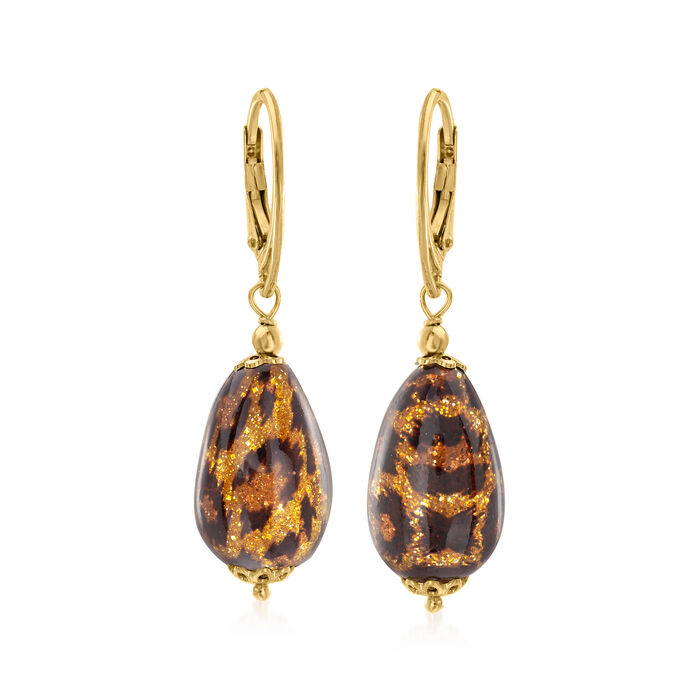 Italian Leopard-Print Murano Glass Drop Earrings in 18kt Gold Over Sterling