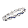 C. 1980 Vintage 3.75 ct. t.w. Sapphire and 2.30 ct. t.w. Diamond Wave Link Bracelet in 14kt White Gold