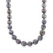 C. 2000 Vintage 11-18.5mm Black Cultured Baroque Pearl Necklace With 14kt White Gold and Diamond Accents