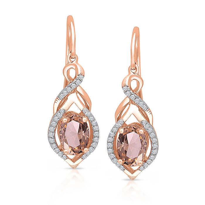 1.90 ct. t.w. Morganite and .15 ct. t.w. Diamond Drop Earrings in 14kt Rose Gold