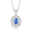 1.00 Carat Sapphire Pendant Necklace with .49 ct. t.w. Diamonds in 18kt White Gold