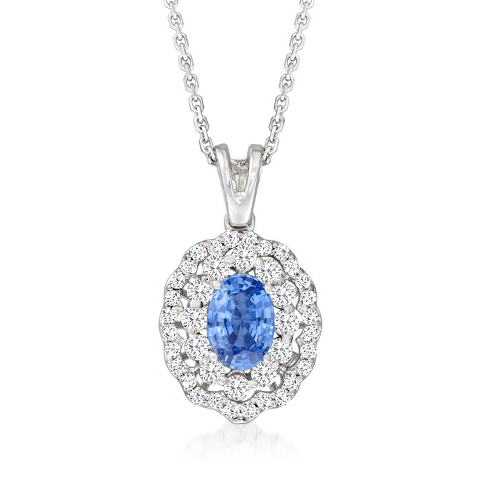 1.00 Carat Sapphire Pendant Necklace with .49 ct. t.w. Diamonds in 18kt White Gold