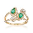 .70 ct. t.w. Diamond and .40 ct. t.w. Emerald Bypass Ring in 14kt Yellow Gold