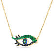 .60 ct. t.w. Sapphire and .40 ct. t.w. Tsavorite Evil Eye Necklace in 14kt Yellow Gold