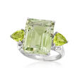 11.00 Carat Emerald-Cut Prasiolite and 1.40 ct. t.w. Peridot Ring in Sterling Silver
