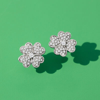 .20 ct. t.w. Diamond Clover Earrings in Sterling Silver