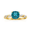 1.70 Carat London Blue Topaz Ring with Diamond Accents in 14kt Yellow Gold