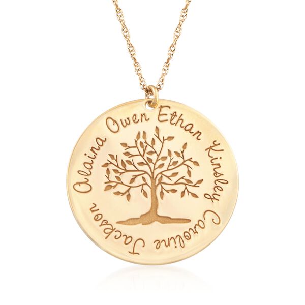 14kt Yellow Gold Personalized Family Tree Pendant Necklace. #875770