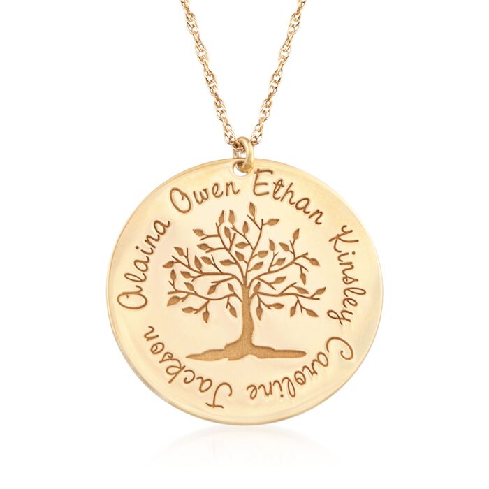 14kt Yellow Gold Personalized Family Tree Pendant Necklace