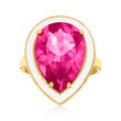 12.00 Carat Pink Topaz Ring with White Enamel in 18kt Gold Over Sterling