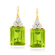 3.00 ct. t.w. Peridot and .38 ct. t.w. Diamond Drop Earrings in 14kt Yellow Gold