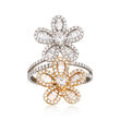 1.43 ct. t.w. Diamond Double Flower Ring in 18kt Two-Tone Gold