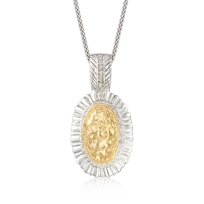 Hammered Oval Two-Tone Pendant Necklace in 14kt Gold and Sterling Silver