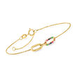 Multi-Gemstone Accented Paper Clip Link Bracelet in 14kt Yellow Gold