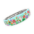Belle Etoile &quot;Bee Garden&quot; Multicolored Enamel Bangle Bracelet with CZ Accents in Sterling Silver