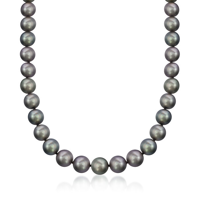 8-10mm Black Cultured Tahitian Pearl Necklace with 14kt White Gold