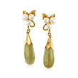 C. 1970 Vintage Jade and 4.5-5.5mm Cultured Pearl Drop Earrings in 14kt Yellow Gold