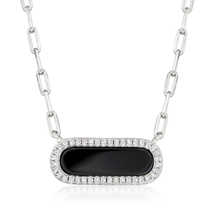 Charles Garnier &quot;Color Me&quot; Black Agate and CZ Paper Clip Link Necklace in Sterling Silver