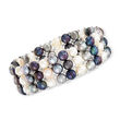 6-7mm Multicolored Cultured Pearl Three-Row Stretch Bracelet